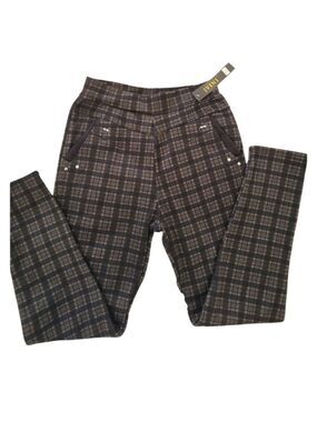 TRÏBE PULL On Check Print Fleece Lined Pants Size S/M NWT